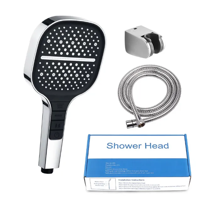 Wholesale Bathroom Chrome Shower 3 Piece Shower Holder Hose Detachable 8 Speed Booster ABS Shower Head Hot Sale