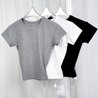 Geribbeld Katoenen Dames T-Shirt Groothandel Hoge Kwaliteit Zwaargewicht Gepersonaliseerde Crop Getailleerd T-Shirt Voor Mannen