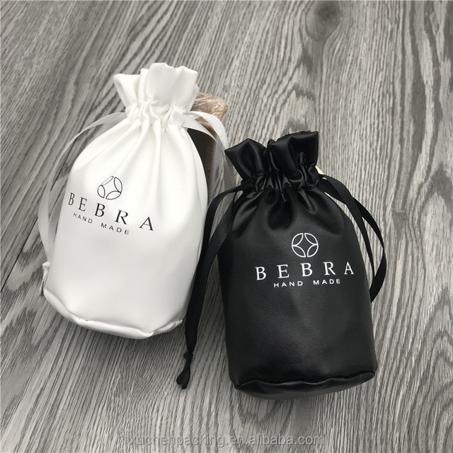 Luxury Leather Drawstring Jewelry Ring Gift PU Pouch Bag With Round Bottom Leather Pouch Faux Jewelry Pouch for Perfume