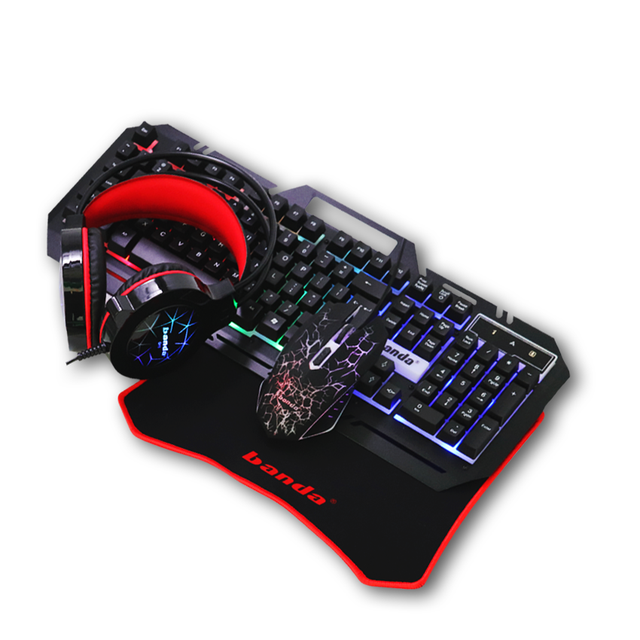 Wholesale 4 in 1 Gaming Combo RGB Wired Keyboard and Mouse Headset Mouse Pad Professional Gamer RGB Backlight Keyboard Combos