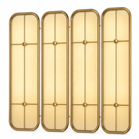 Paravent en verre lumineux en forme de pilule dorée, cadre en laiton, verre côtelé, 4 panneaux, sur mesure pour hôtel