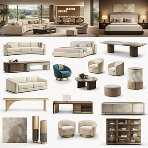 Muebles de Dormitorio de Lujo OEHOME Personalizables, Sofá Moderno, Mesa de Comedor, Armarios de Almacenamiento, Juego de Dormitorio con Detalles en Dorado y Tapicería Acolchada - Product Image 1