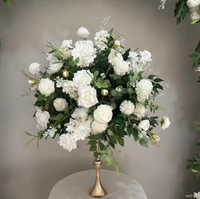 Boule de fleurs J-FB110 de 60 cm pour décoration de mariage, bleu marine et blanc, centre de table de mariage, grande boule de fleurs pour centre de table