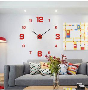 Horloge murale créative 3D en acrylique sans cadre, horloge numérique DIY, autocollants muraux, horloge silencieuse pour la décoration de l'hôtel, du salon et de la chambre à coucher - Product Image 6