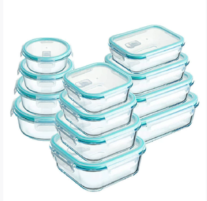 新锁盖饭盒钢化玻璃家用厨具餐具餐食-准备食品存储容器套装 - Product Image 1