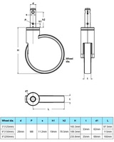 Roue de chariot médical à frein central à tige courte de 150 mm pour lit de soins intensifs