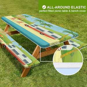 Housse de table de pique-nique avec housses de bancs, ensemble de 3 pièces, nappes rectangulaires en vinyle élastiques et ajustées, imperméables pour l'extérieur - Product Image 4