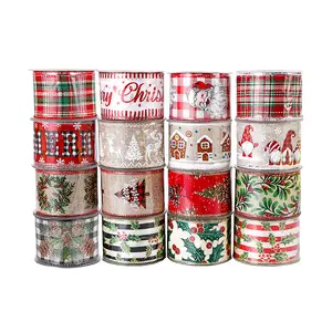 Manufacturer Xmas Craft 2.5 " Holiday Christmas Printed Burlap Ribbon Roll Wired Edge Ribbon For Wreath Crafts Party Decoration