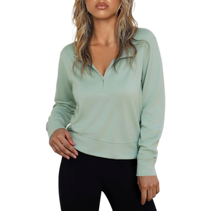 Sweat à capuche en polaire 1/4 zip pour femme avec logo personnalisé OEM |   Vêtements d'entraînement d'hiver |   Sweat-shirt en polyester chaud - Product Image 3