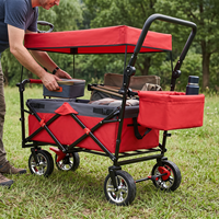 Chariot pliable à quatre roues avec auvent amovible pour le camping en plein air et les sorties en famille