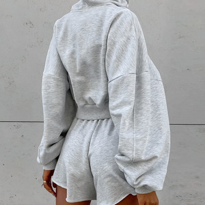 2024 personalizzato autunno grigio felpe Street Style con cappuccio e <span class=keywords><strong>pantaloncini</strong></span> larghi due pezzi set sportivi 2 pezzi <span class=keywords><strong>tuta</strong></span> Casual abito - Product Image 3