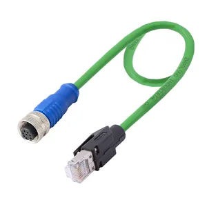 كابل إيثرنت 4 دبوس مشفر بمعالج دي-UTP موصل M12 ذكور IP68 قط 5e من النوع C إلى Rj45 إيثرنت الأرجواني