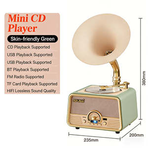 Reproductor de discos giratorio mini en oferta, altavoz todo en uno, reproductor de discos inalámbrico BT, radio FM USB, reproducción de 3 velocidades, audio de escritorio - Product Image 1