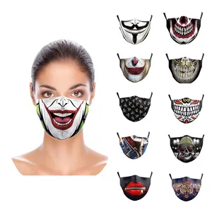 Masker Halloween Lucu 3d Cetak Digital Khusus, Masker Katun Dewasa Anti Debu Dapat Dimasukkan Filter Masker Wajah