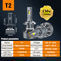 Ampoules de phares LED MDS T2 de haute qualité 130W 3000K Jaune doré Prix d'usine Nouveau H1 H4 H7 9012 Lumière LED pour voiture et camion