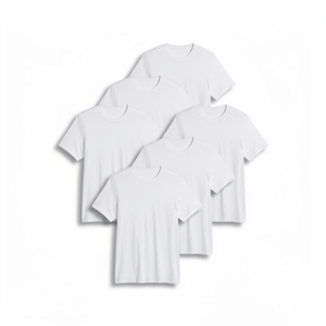 Camiseta Interior Clásica de Cuello Redondo para Hombre, 100% Algodón, Diseño Sencillo, Corte Holgado, Paquete de 6, Tallas Grandes - Product Image 1
