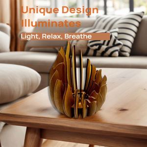 Décoration de bureau en bois de forme créative, porte-bougie en bois en forme de flamme, décoration en bois de lotus personnalisée et créative - Product Image 2