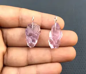 梦幻般的品质2件天然粉色紫水晶宝石未经处理的粗糙珠宝92.5纯银吊坠