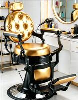 Fauteuil de Barbier Hydraulique Doré Inclinable pour Salon de Coiffure, Chaise de Coupe de Cheveux Robuste, Équipement de Barbier Professionnel