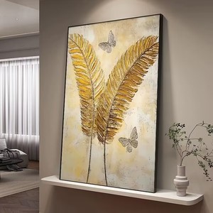 100% cuadro acrílico moderno pintado a mano decoración de pared abstracta hoja de oro <span class=keywords><strong>lienzo</strong></span> de pintura al óleo hecho a mano - Product Image 3
