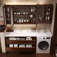 Meuble-lavabo et armoire de buanderie en chêne américain sur mesure, avec lavabo intégré, fabrication sur mesure