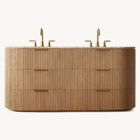 Meuble de salle de bain minimaliste en chêne naturel séché au four avec double vasque en marbre, façade cannelée, idéal pour salle de bain principale, villa, spa