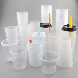 カップホット販売ロゴプラスチックカスタムティーカッププラスチックカップ蓋付き飲料クリアティーブリューワー機バブルティーリサイクルBTO