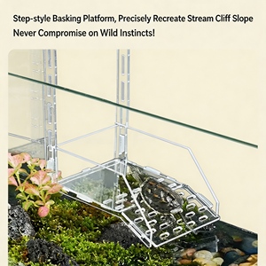 Grande plateforme de basking pour tortues <span class=keywords><strong>en</strong></span> acrylique transparent <span class=keywords><strong>avec</strong></span> crochet, pont flottant texturé, rampe d'accès sécurisée pour fixation sur le rebord du réservoir, drainage intégré - Product Image 2