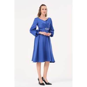 DANS Women's Elegant Blue Solid Color Dress with Modern Design, Available in European Sizes 38-42, Model 1599 - Product Image 1