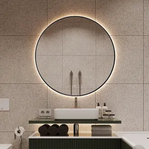 modern led round touch screen defogger designed framed smart bathroom mirror with light