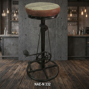 Tabouret de bar commercial en métal noir, design industriel et vintage, peint à la main, avec assise en cuir, pour bar à domicile et hôtel - Product Image 2