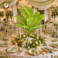 Vente directe usine ANNIELU : Centre de table sculptural vert sauge en tissu transparent avec fleurs, pour mariage, banquet, événement, location et décoration