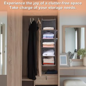 Hanging Closet Organizer 5 Tier With 2 Side Pockets Foldable Storage For Clothes And Towels Behind Door Use Blue - Product Image 6