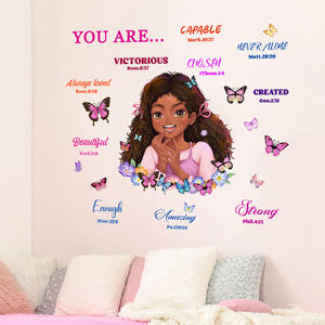 Dessin animé fille noire <span class=keywords><strong>texte</strong></span> inspirant autocollant mural joli enfant décoratif décor à la maison - Product Image 4