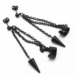 Pendientes de Aro Negros en Forma de Cono Yunique con Cadena y Diseño Geométrico de Púas, para Hombre y Mujer, de Acero Inoxidable, Hechos en Guangzhou, a la Moda - Product Image 3