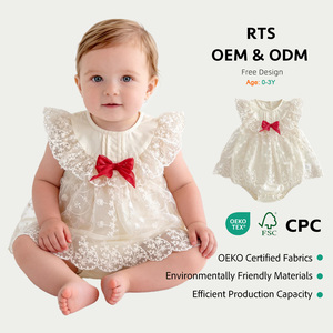 <span class=keywords><strong>Ropa</strong></span> de Verano para Bebé Niña, Body de Encaje con Lazo Rojo, Mono Dulce de Algodón para Recién Nacida - Product Image 1