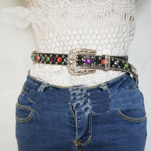 Alta calidad 2,6 cm 1 "ancho Aleación de Zinc personalizado moda occidental elegante tachonado PU cuero cristal Rhinestone Pin hebilla cinturón - Product Image 5