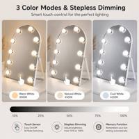 Grand miroir de maquillage arqué avec éclairage LED, 10 LED CRI90, lumière uniforme, Bluetooth, sans fil, tactile, à intensité variable, miroir de salon, vente en gros