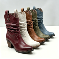 Bottes de cowboy occidentales de bonne qualité à bout pointu pour femmes, bottes hautes à tige souple mi-mollet pour l'hiver