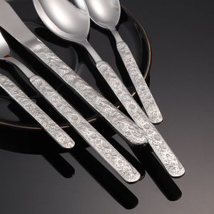 Juego de cuchillo, tenedor y cuchara para carne de acero inoxidable 430 con diseño de grietas de hielo, cuchara para sopa/postre, vajilla occidental para hotel - Product Image 4
