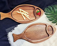 Plateau de service en bois d'acacia naturel en forme de poisson, 2 compartiments, assiette à collation en bois divisée pour sushis, fruits, fête