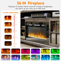 Meuble TV personnalisable avec porte coulissante style grange, centre de divertissement mural avec lumière LED 3D et insert de cheminée électrique flottante
