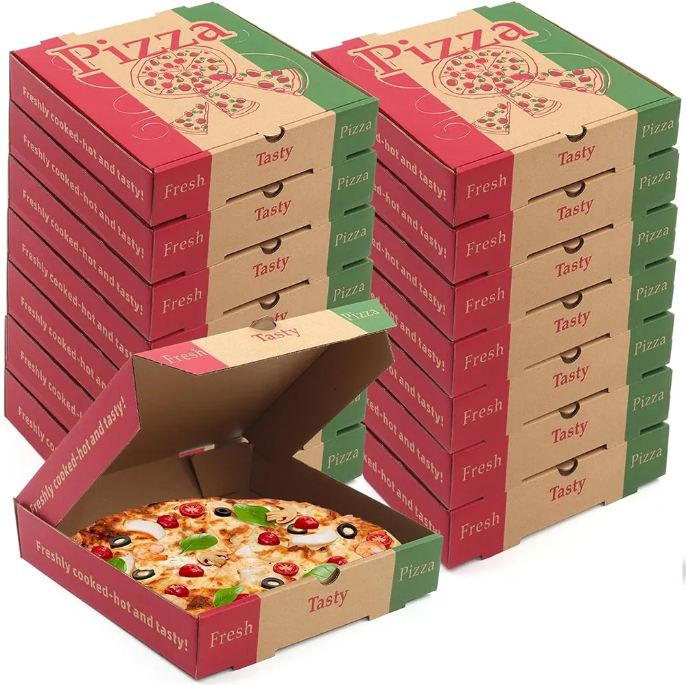 Caja de pizza personalizada de 14 pulgadas, caja de embalaje de pizza de cartón corrugado de alta calidad con su propio logotipo