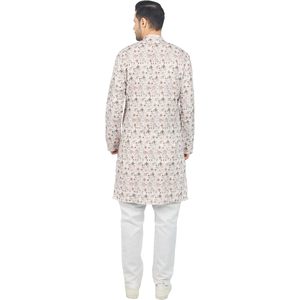 Beige Printed <b>Men's</b> Long <b>Kurta</b> Cotton Digital Printing Wrinkle Free Diwali Festival Wear - Product Image 4