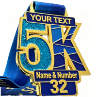 Médaille personnalisée de course à pied 5k/10k, marathon, anniversaire, avec paillettes, en alliage de zinc moulé sous pression, impression UV, récompense sportive pour les finalistes