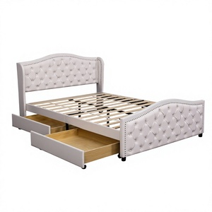 Cadre de lit king size moderne à LED avec 4 tiroirs et tête de lit de rangement, 1 station de charge Type-C/2 USB, tissu en lin gris - Product Image 4