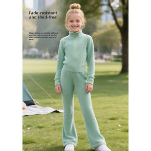 Vêtements <span class=keywords><strong>de</strong></span> danse chauds pour filles, <span class=keywords><strong>tenue</strong></span> <span class=keywords><strong>de</strong></span> yoga douce en 2 pièces, haut à manches longues ajusté et pantalon évasé pour le ballet, la <span class=keywords><strong>gym</strong></span> et les tenues décontractées - Product Image 2