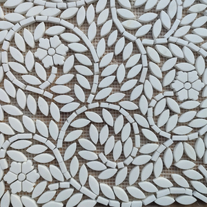 Mosaico <span class=keywords><strong>Piastrelle</strong></span> a Foglia e Fiore dal Design Moderno, Marmo Bianco Thassos Lucido, per Pareti e Pavimenti, Uso Residenziale e Commerciale - Product Image 2