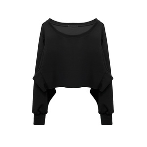 Sweatshirts à manches longues pour femmes Sports O Neck Crop Top Cropped Pullover Hoodies Sweater Outfits - Product Image 1