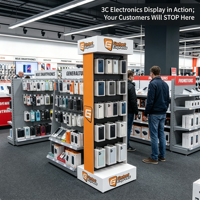 Support de Présentation en Métal Moderne Personnalisé pour la Vente au Détail, Facile à Assembler, pour Câbles de Téléphone, Chargeurs et Accessoires Électroniques Grand Public